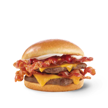 Son Of Baconator 1 Juicy Wendy’s Son of Baconator burger with two fresh beef patties, crispy Applewood smoked bacon, melted American cheese, and creamy mayo on a toasted bun.